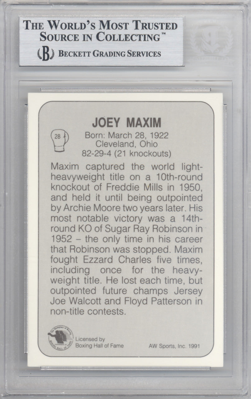 Joey Maxim Autographed 1991 All World Sports Card #28 Beckett BAS #10211701