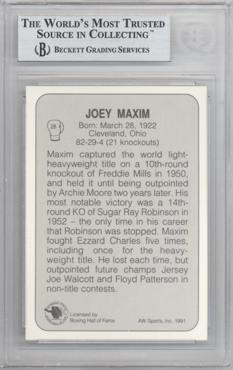 Joey Maxim Autographed 1991 All World Sports Card #28 Beckett BAS #10211701