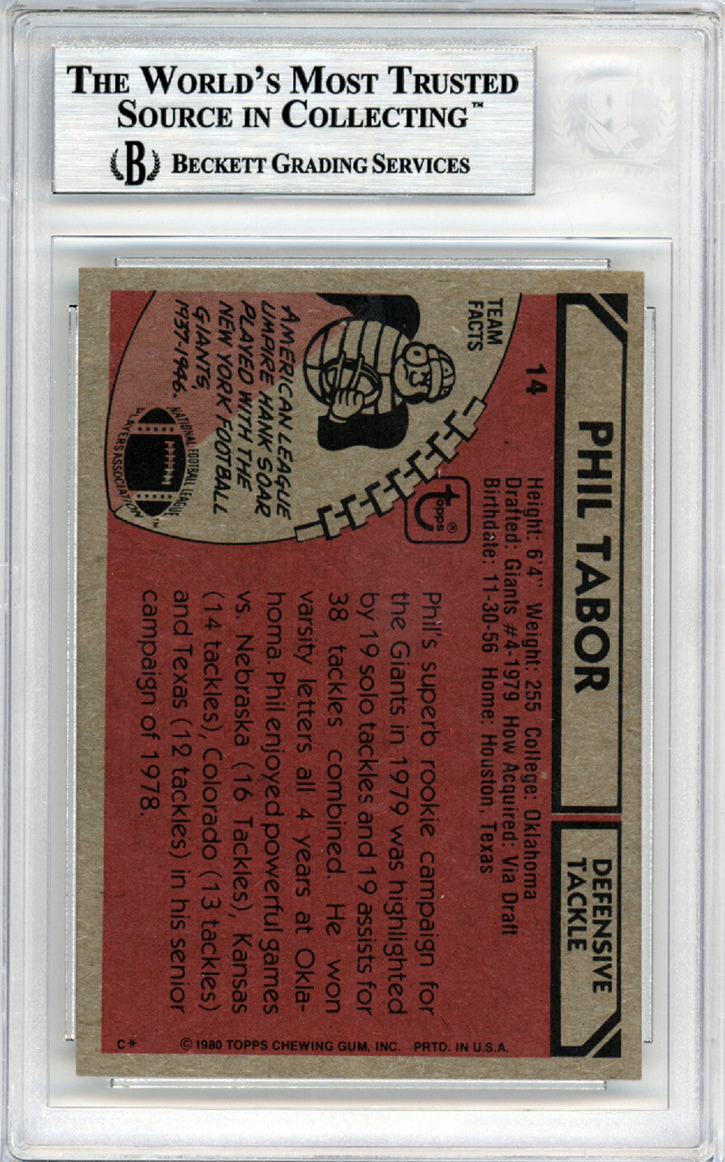 Phil Tabor Autographed 1980 Topps Card #14 New York Giants Beckett BAS #10447493