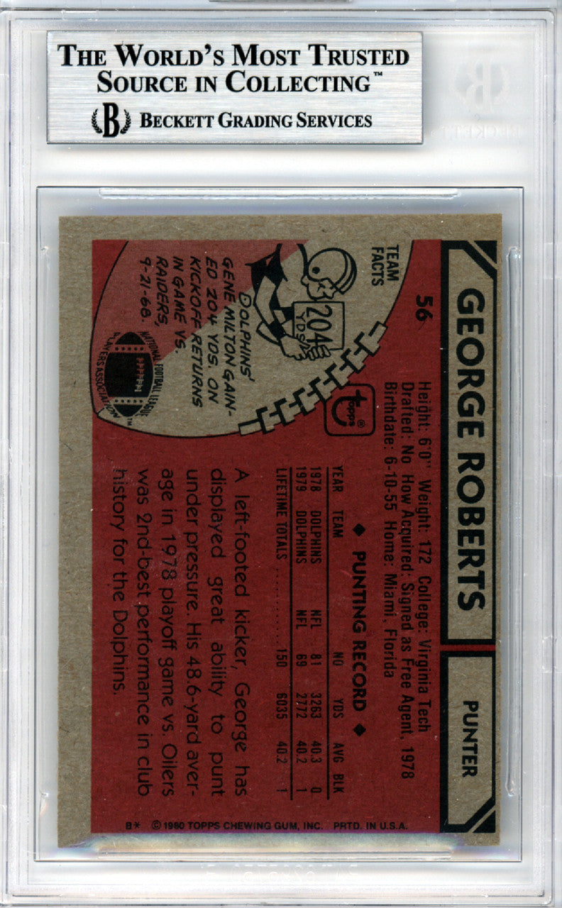 George Roberts Autographed 1980 Topps Card #56 Miami Dolphins Beckett BAS #10447506