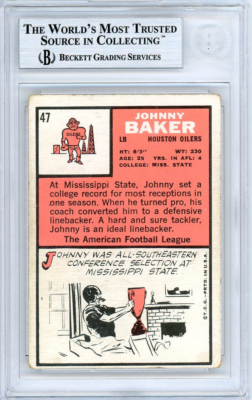 Johnny Baker Autographed 1966 Topps Card #47 Houston Oilers Beckett BAS #10540282