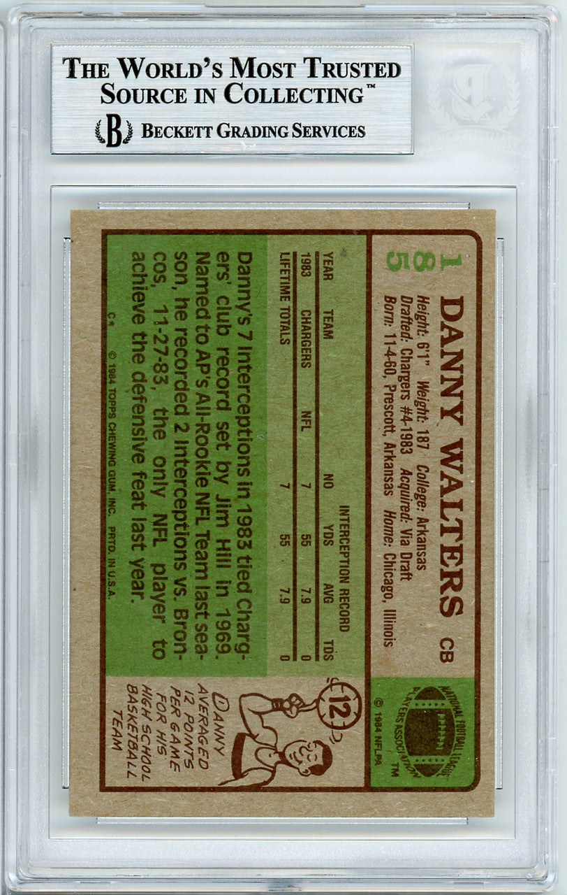 Danny Walters Autographed 1984 Topps Rookie Card #185 San Diego Chargers Beckett BAS #10540452