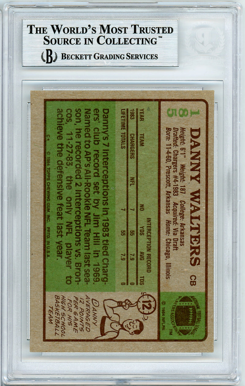 Danny Walters Autographed 1984 Topps Rookie Card #185 San Diego Chargers Beckett BAS #10540452