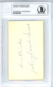 Johnny Vander Meer Autographed 2x3.5 Blank Business Card Cincinnati Reds "Best Wishes" Vintage Playing Days Signature Beckett BAS #10541080