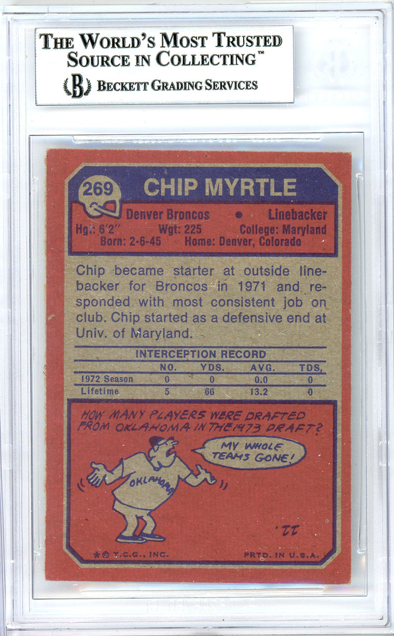 Chip Myrtle Autographed 1973 Topps Rookie Card #269 Denver Broncos Beckett BAS #10736708