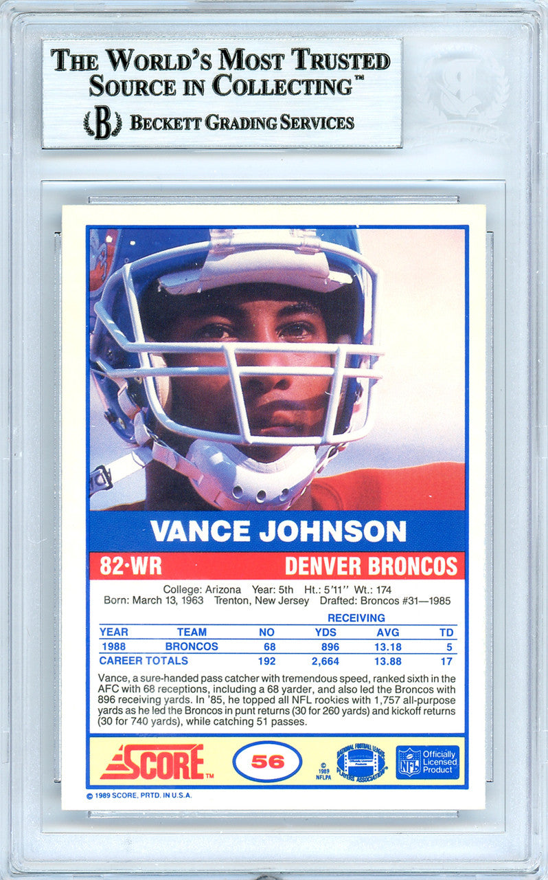 Vance Johnson Autographed 1989 Score Card #56 Denver Broncos Beckett BAS #10737469