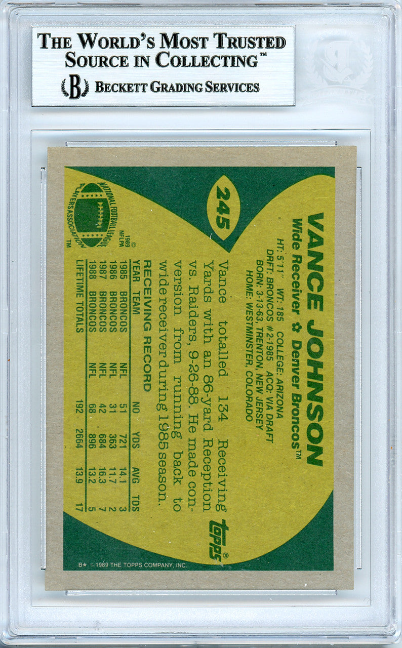 Vance Johnson Autographed 1989 Topps Card #245 Denver Broncos Beckett BAS #10737622
