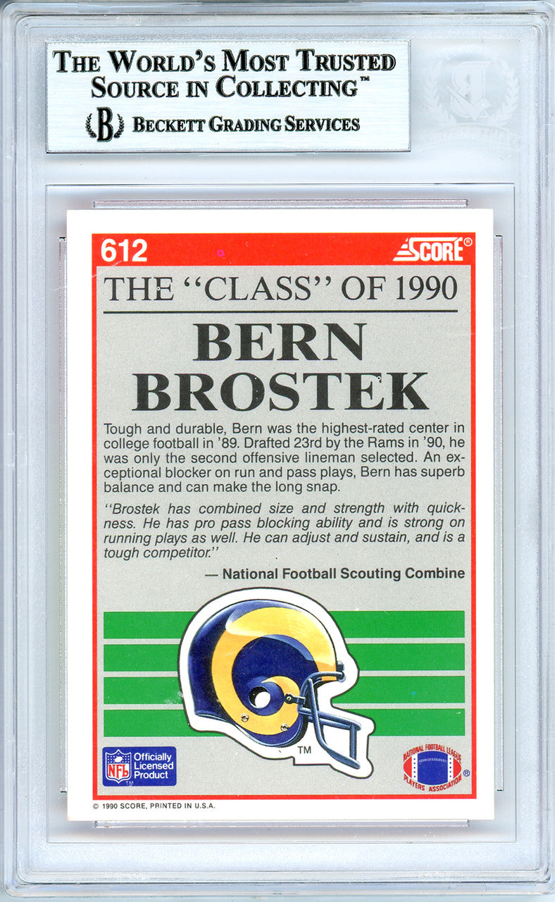 Bern Brostek Autographed 1990 Score Rookie Card #612 Los Angeles Rams Beckett BAS #10739262