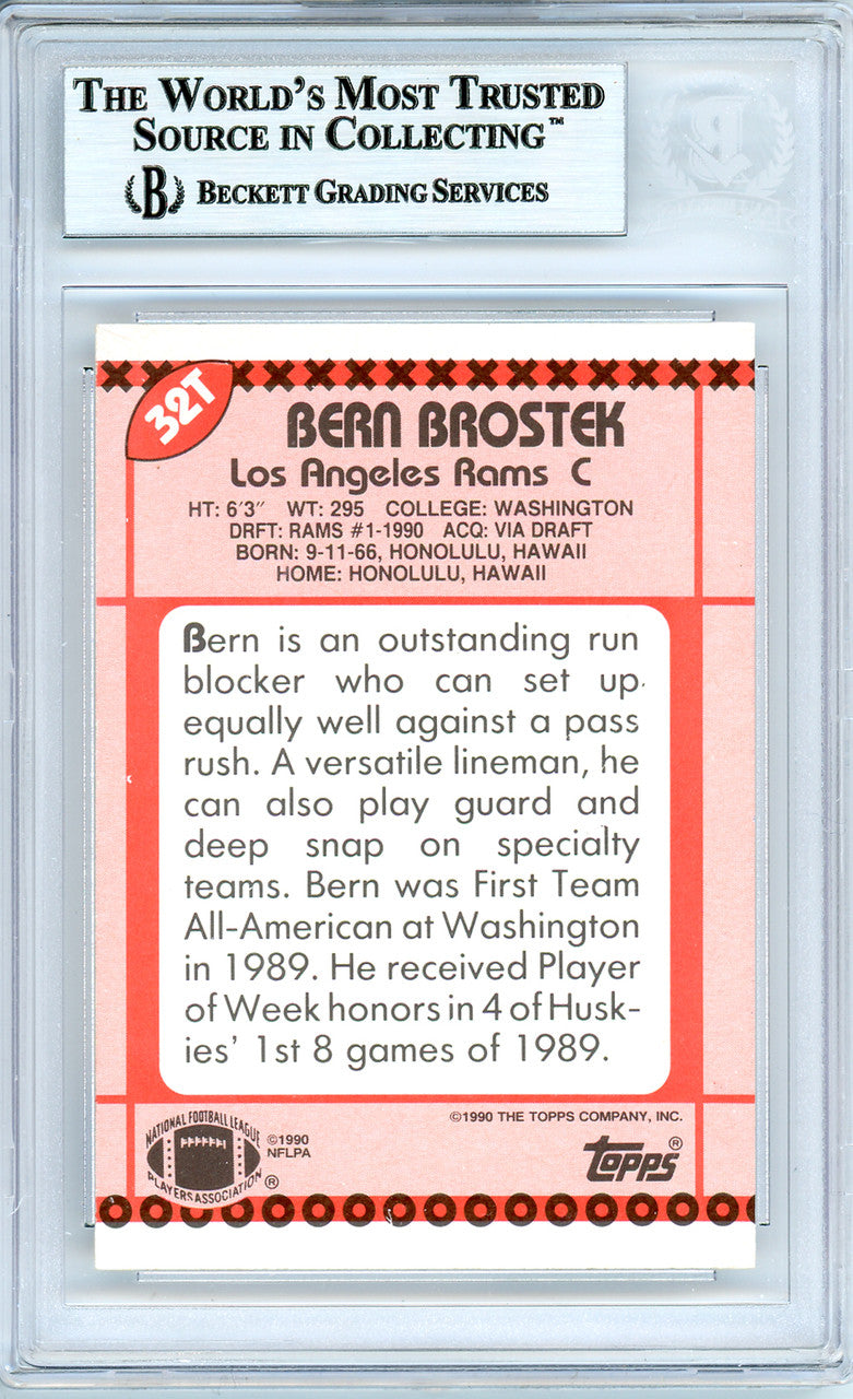 Bern Brostek Autographed 1990 Topps Rookie Card #32T Los Angeles Rams Beckett BAS #10739294