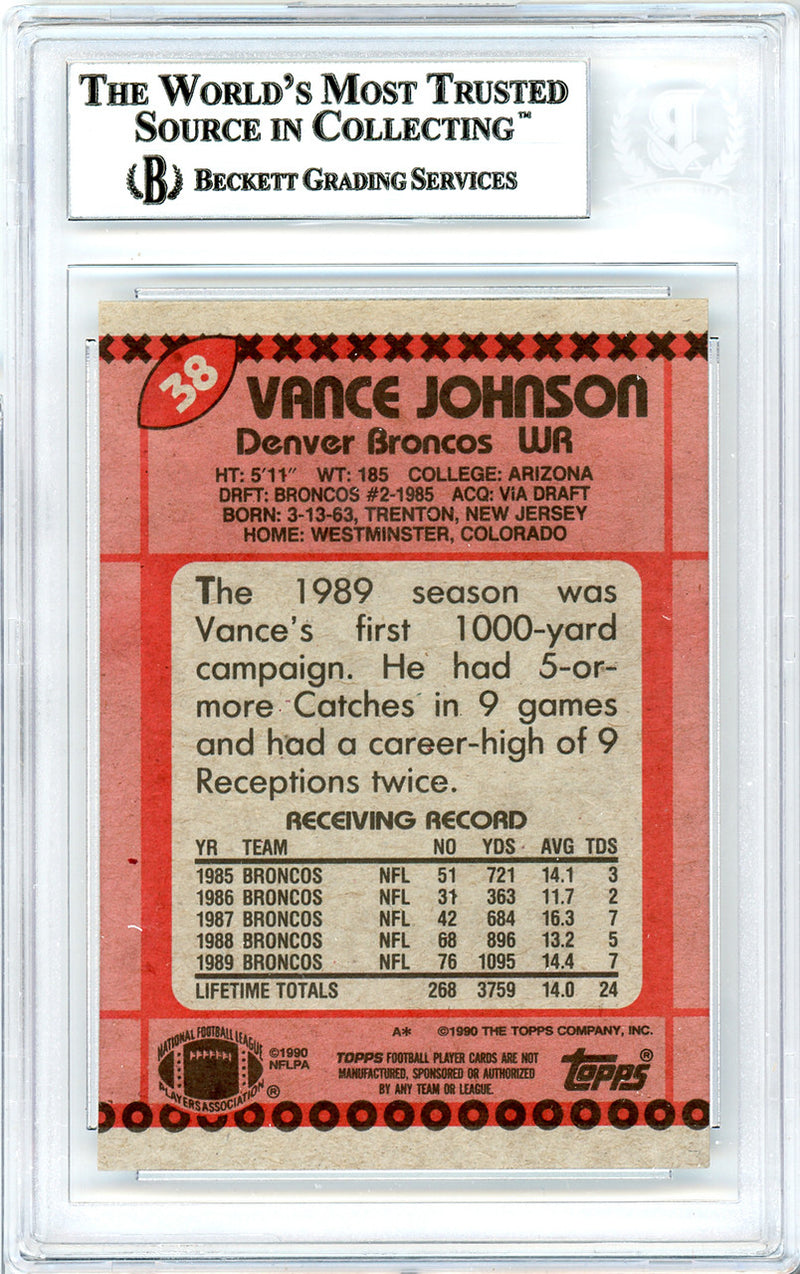 Vance Johnson Autographed 1990 Topps Card #38 Denver Broncos Beckett BAS #10739305