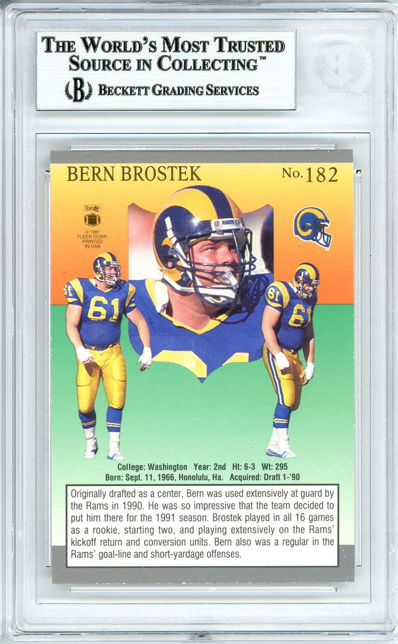 Bern Brostek Autographed 1991 Fleer Ultra Card #182 Los Angeles Rams Beckett BAS #10739367