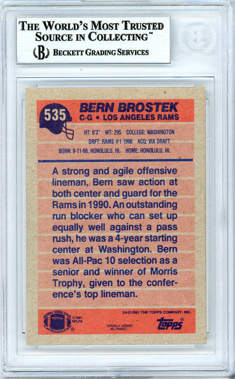 Bern Brostek Autographed 1991 Topps Card #535 Los Angeles Rams Beckett BAS #10739391