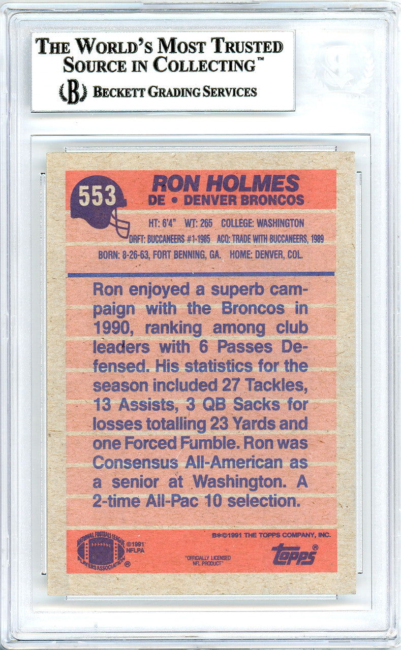 Ron Holmes Autographed 1991 Topps Card #553 Denver Broncos Beckett BAS #10739394