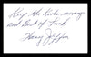 Harry Jeffra Autographed 3x5 Index Card Bantamweight Champ "Best Of Luck" SKU #179725