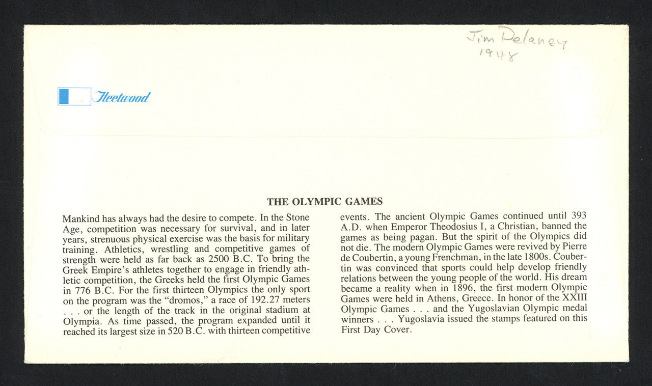 Jim Delaney Autographed First Day Cover Shot Put 1948 Olympics SKU #159550