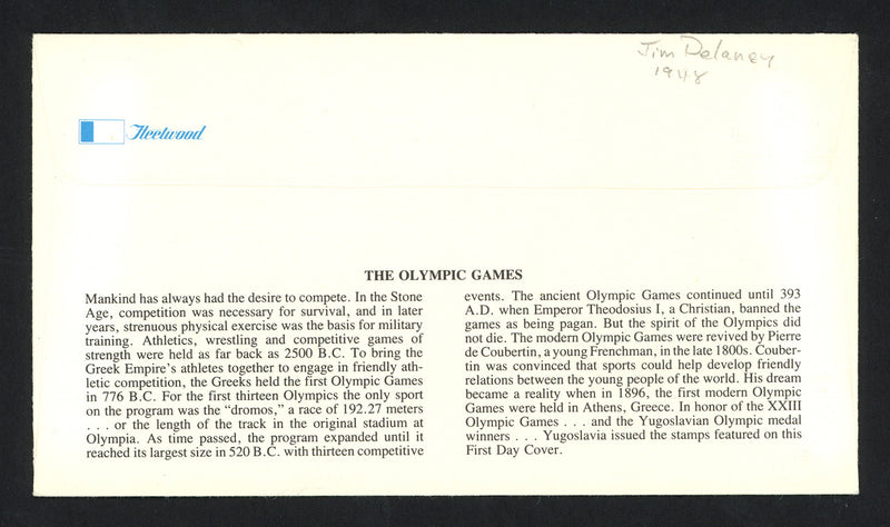 Jim Delaney Autographed First Day Cover Shot Put 1948 Olympics SKU #159550