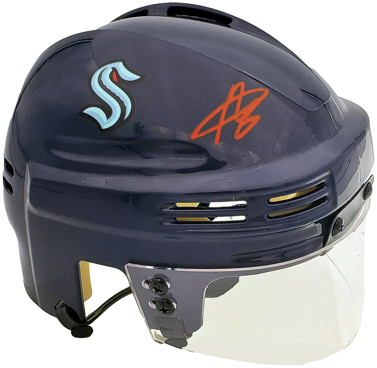 Adam Larsson Autographed Seattle Kraken Blue Mini Helmet Fanatics Holo Stock #200301