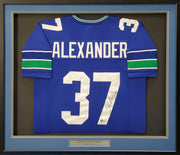 Seattle Seahawks Shaun Alexander Autographed Framed Blue Jersey Beckett BAS Stock #200433