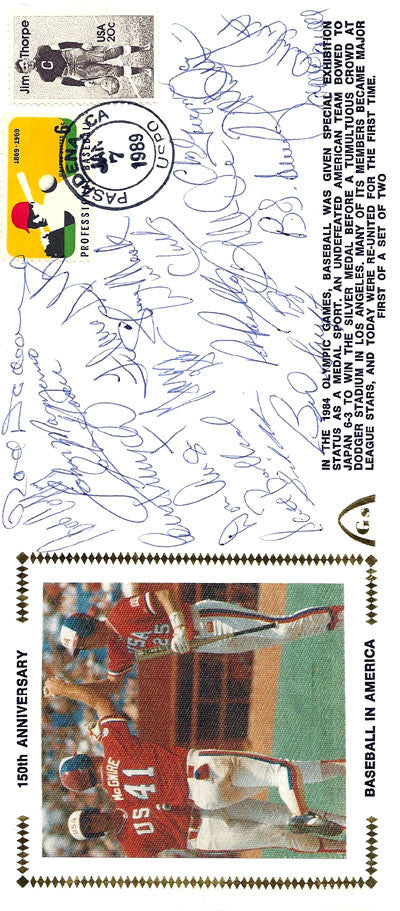 1984 USA Olympic Team Autographed First Day Cover With 20 Total Signatures Including Mark McGwire & Will Clark PSA/DNA #K39842
