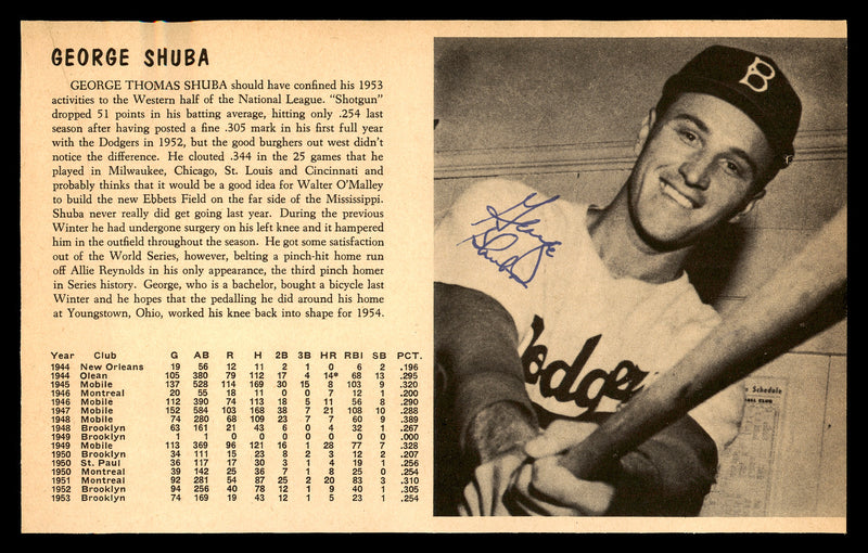 George "Shotgun" Shuba Autographed 5x8 Magazine Page Photo Brooklyn Dodgers SKU #179783
