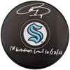Ryan Donato Autographed Official Seattle Kraken Logo Hockey Puck "First Kraken Goal 10/12/21" Fanatics Holo Stock #200864