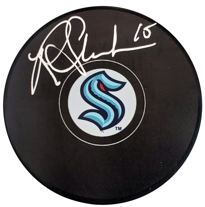 Riley Sheahan Autographed Official Seattle Kraken Logo Hockey Puck Fanatics Holo Stock #200869