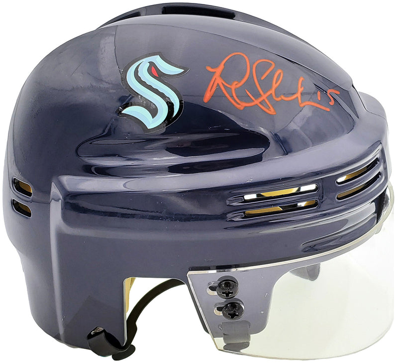 Riley Sheahan Autographed Seattle Kraken Blue Mini Helmet Fanatics Holo Stock #200880