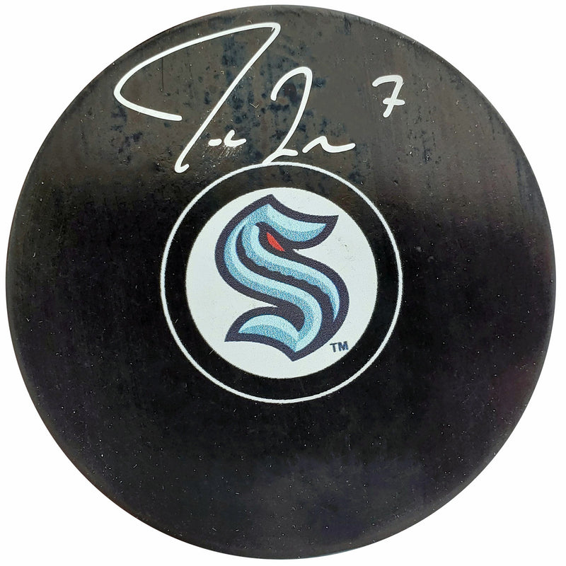 Jordan Eberle Autographed Official Seattle Kraken Logo Hockey Puck Fanatics Holo Stock #200454