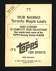 Bob Manno Autographed 1982-83 Topps Sticker Card #71 Toronto Maple Leafs SKU #154115