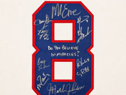 1980 Team USA Miracle on Ice Autographed Framed White Jersey "Do You Believe In Miracles?!" With 18 Signatures Including Eruzione & Craig Beckett BAS Witness Stock #262550