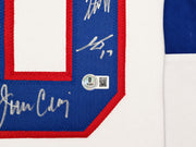 1980 Team USA Miracle on Ice Autographed Framed White Jersey "Do You Believe In Miracles?!" With 18 Signatures Including Eruzione & Craig Beckett BAS Witness Stock #262550