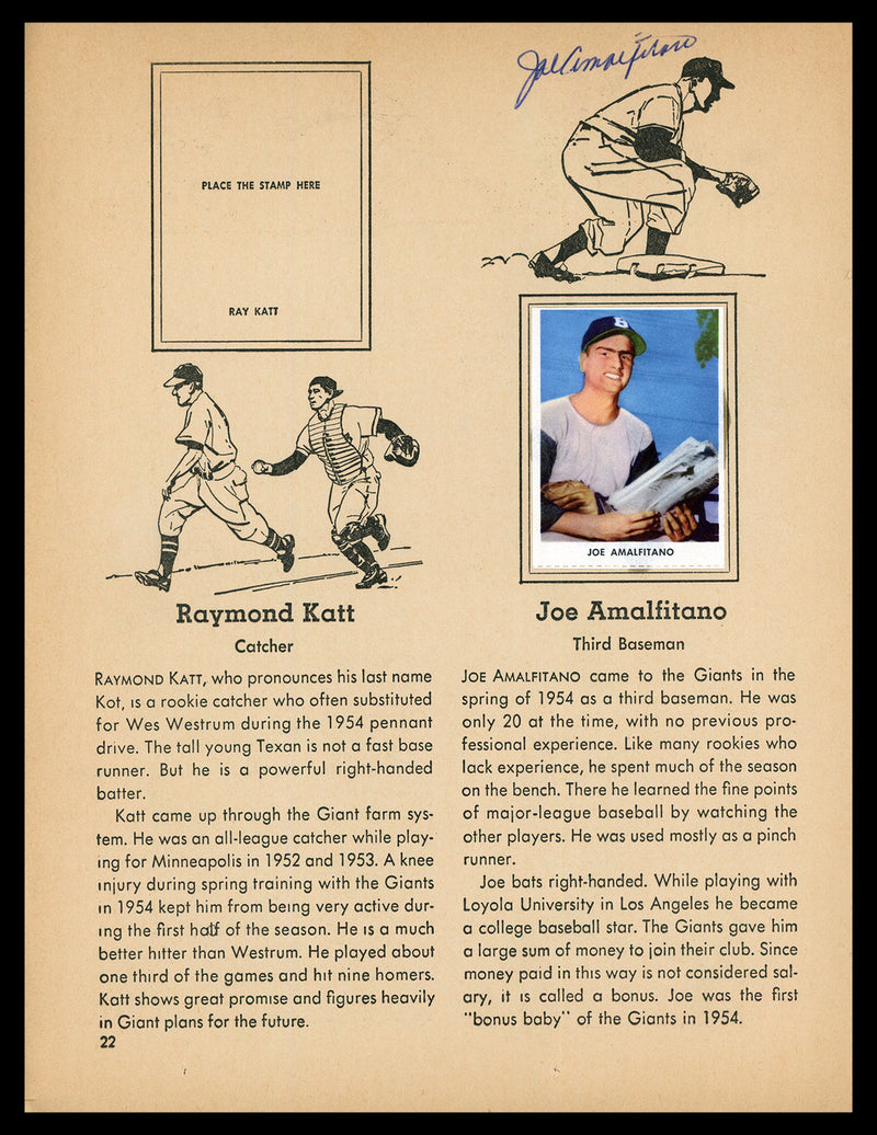 Joe Amalfitano Autographed 1955 Golden Press 8x11 Book Page New York Giants SKU #182175