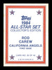 Rod Carew Autographed 1984 Topps All Star Set Card #26 California Angels SKU #186671
