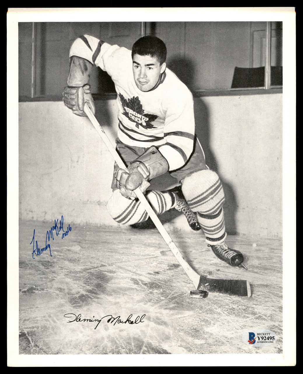 Fleming Mackell Autographed 1945-54 Quaker Oats 8x10 Photo Toronto Maple Leafs Beckett BAS #Y92495