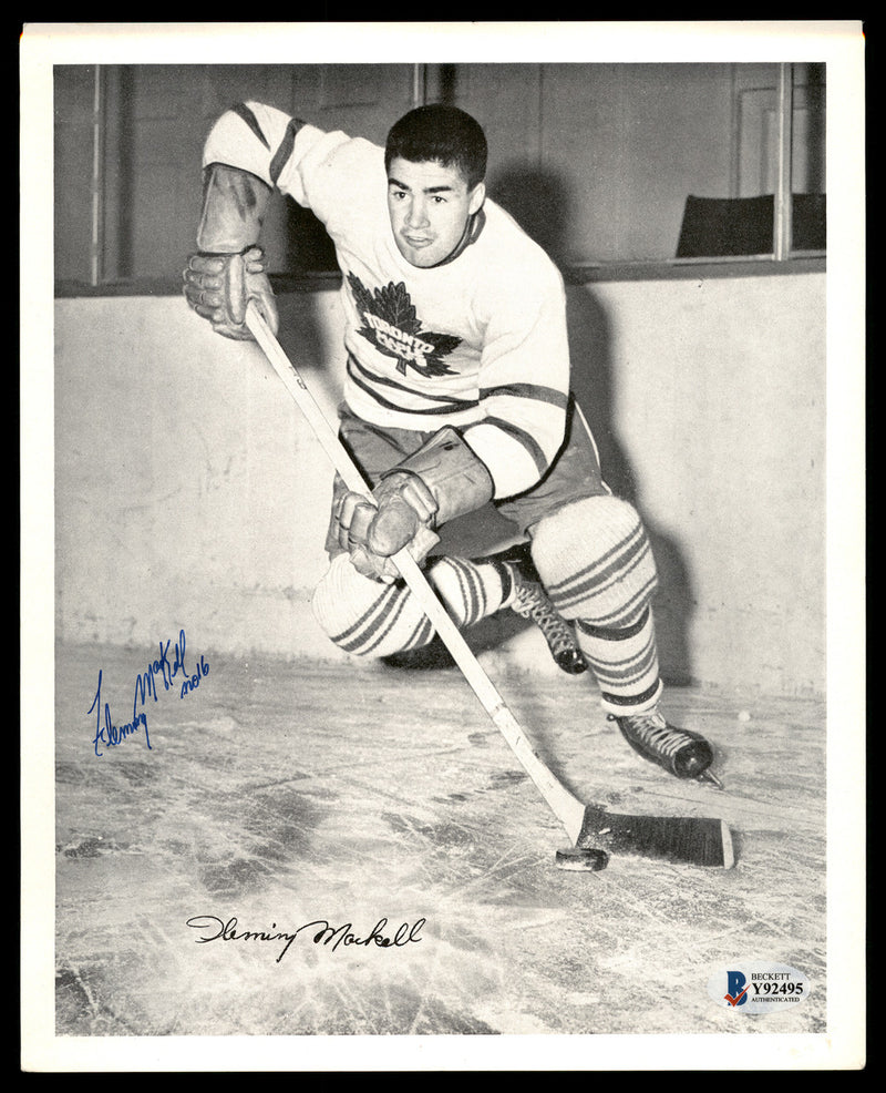 Fleming Mackell Autographed 1945-54 Quaker Oats 8x10 Photo Toronto Maple Leafs Beckett BAS #Y92495