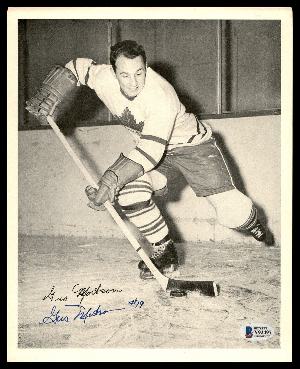Gus Mortson Autographed 1945-54 Quaker Oats 8x10 Photo Toronto Maple Leafs Beckett BAS #Y92497