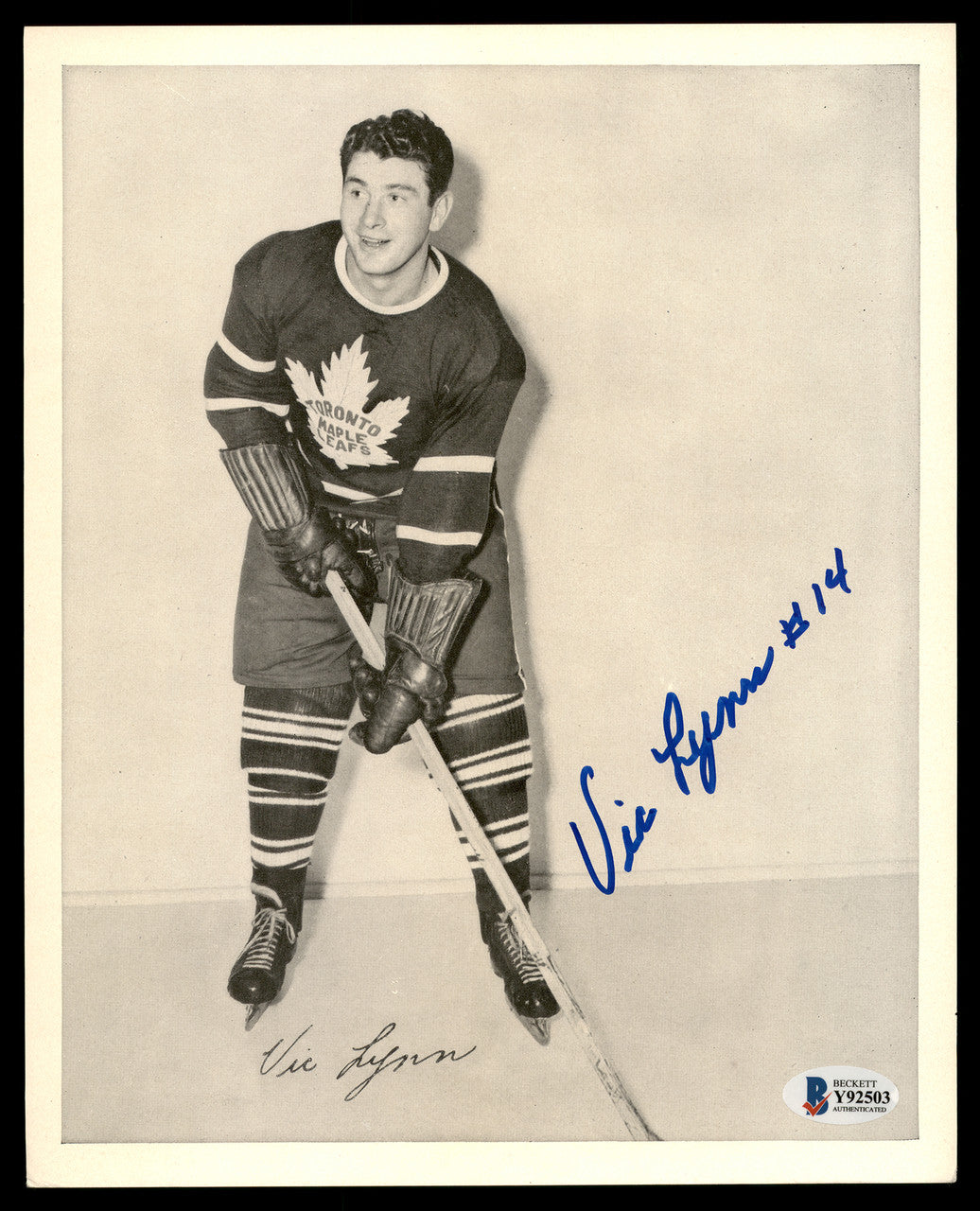 Vic Lynn Autographed 1945-54 Quaker Oats 8x10 Photo Toronto Maple Leafs Beckett BAS #Y92503