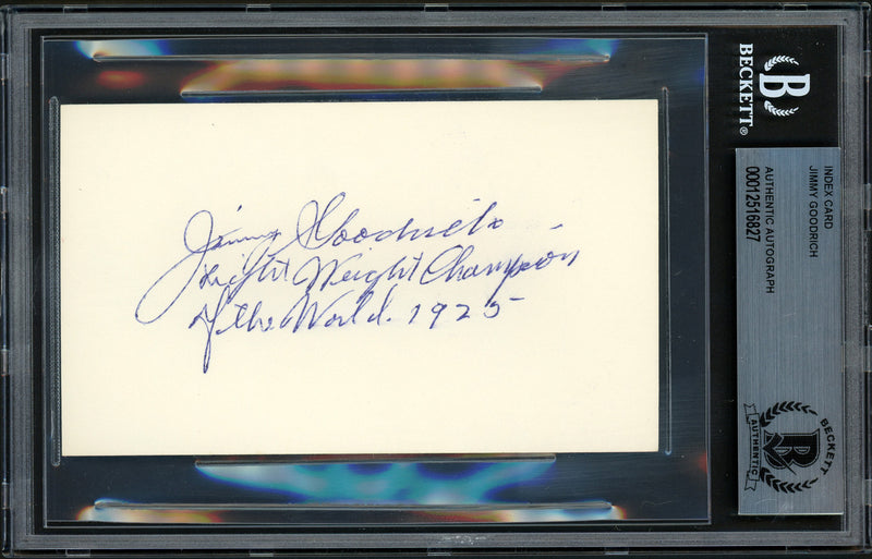 Jimmy Goodrich Autographed 3x5 Index Card 1925 Lightweight Champion Beckett BAS #12516827