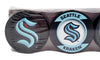 Seattle Kraken Unsigned Official 4 Hockey Puck NHL Collection Pack Stock #201906