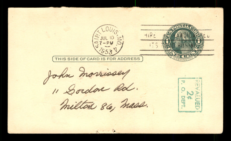 Gus Mancuso Autographed 3.25x5.5 Government Postcard St. Louis Cardinals SKU #201390