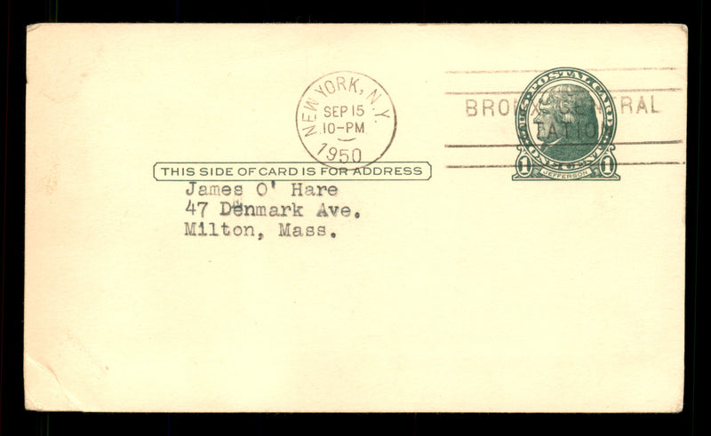 Tom Ferrick Autographed 3.25x5.5 Government Postcard New York Yankees SKU #201432