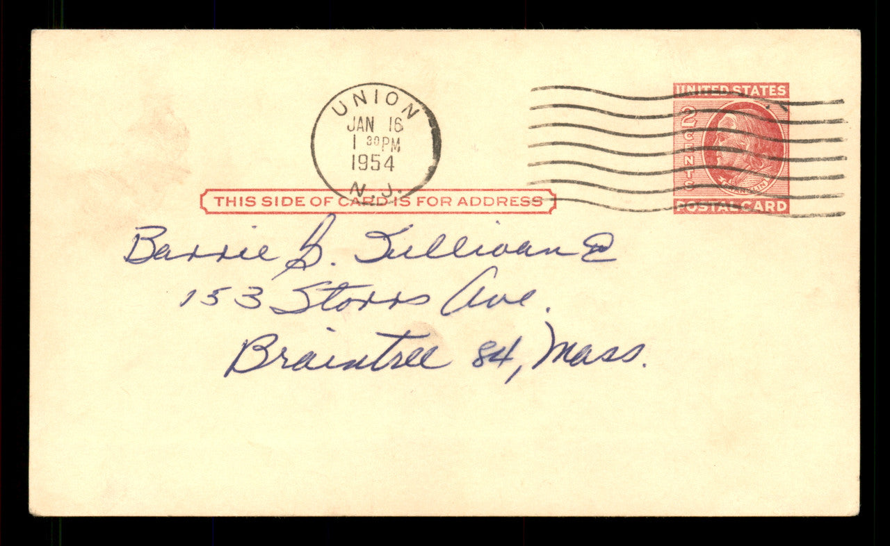 Joe Collins Autographed 3.25x5.5 Government Postcard New York Yankees SKU #201458