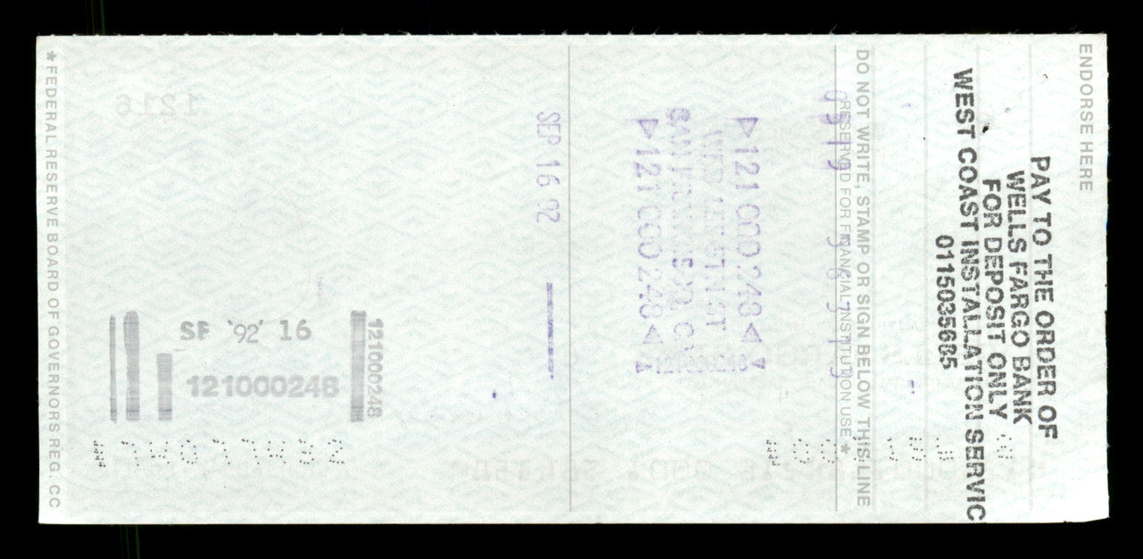 Willie McCovey Autographed 2.75x6 Check San Francisco Giants 1216 SKU #201475