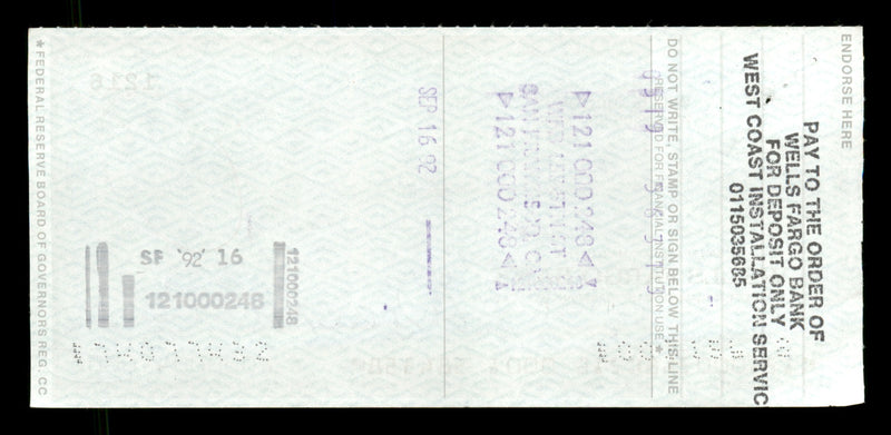 Willie McCovey Autographed 2.75x6 Check San Francisco Giants 1216 SKU #201475