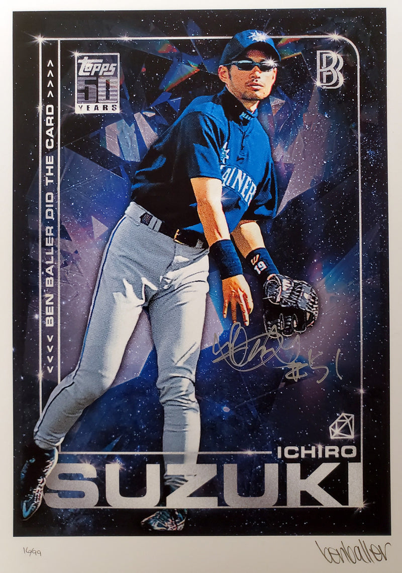 Ichiro Suzuki Autographed Framed Topps Project 2020 Fine Art Print Seattle Mariners "51" With Ben Baller #/99 IS Holo Stock #190514
