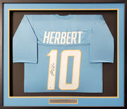 Los Angeles Chargers Justin Herbert Autographed Framed Powder Blue Jersey Beckett BAS Stock #191176