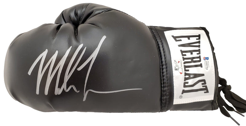 Mike Tyson Autographed Black Everlast Boxing Glove (Left Handed LH, Silver) Beckett BAS Stock #192608