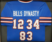 Buffalo Bills Team Greats Autographed Framed Blue Jersey With 3 Signatures Including Jim Kelly, Thurman Thomas & Andre Reed Beckett BAS Stock #195234