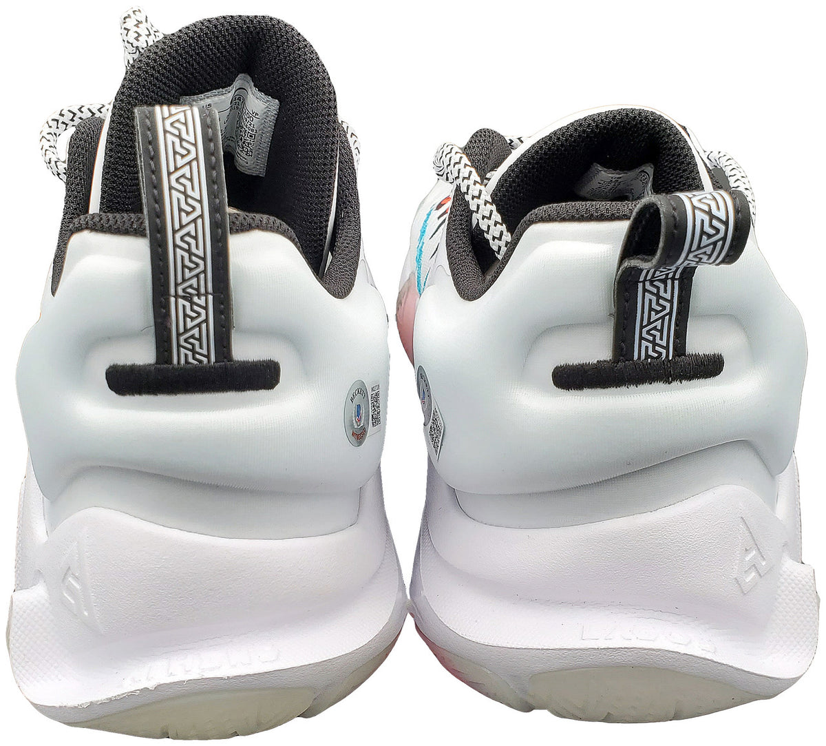 Giannis Antetokounmpo Autographed White Nike Immortality Shoes Miami Heat Size 13 Pair Beckett BAS QR Stock #197432
