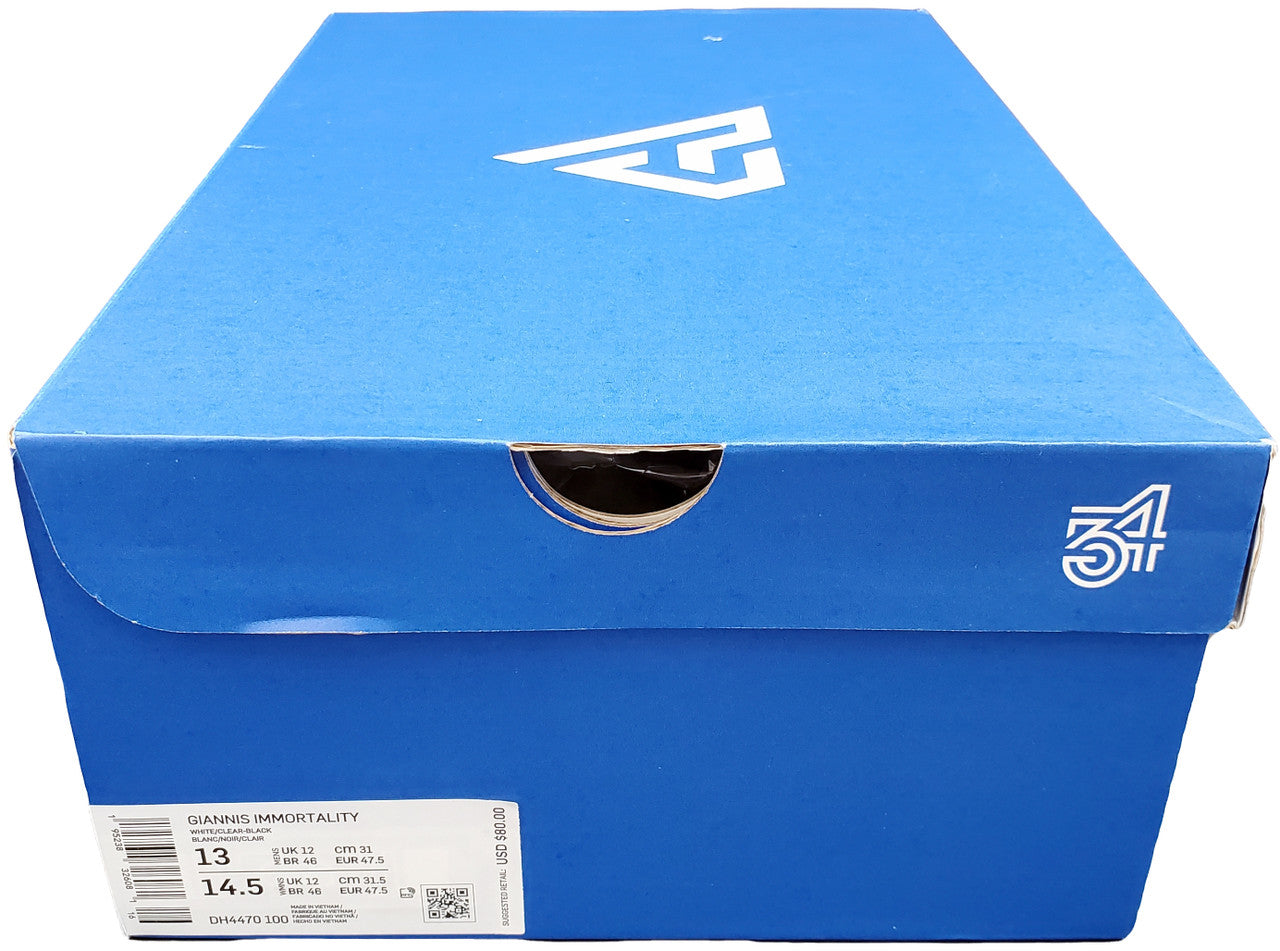 Giannis Antetokounmpo Autographed White Nike Immortality Shoes Miami Heat Size 13 Pair Beckett BAS QR Stock #197432